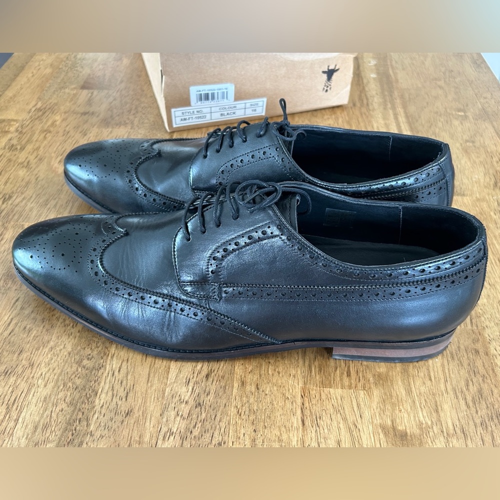 Black Leather Brogue Oxford Size 16 for Tall Men